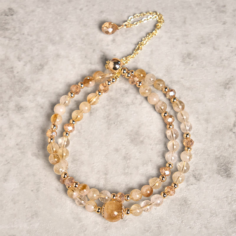 Buddha Stones Armband aus natürlichem Citrin und rosa Kristallperlen, für Freude und Kreativität, doppellagig - Citrin (Handgelenkumfang: 15-21 cm) - image 0