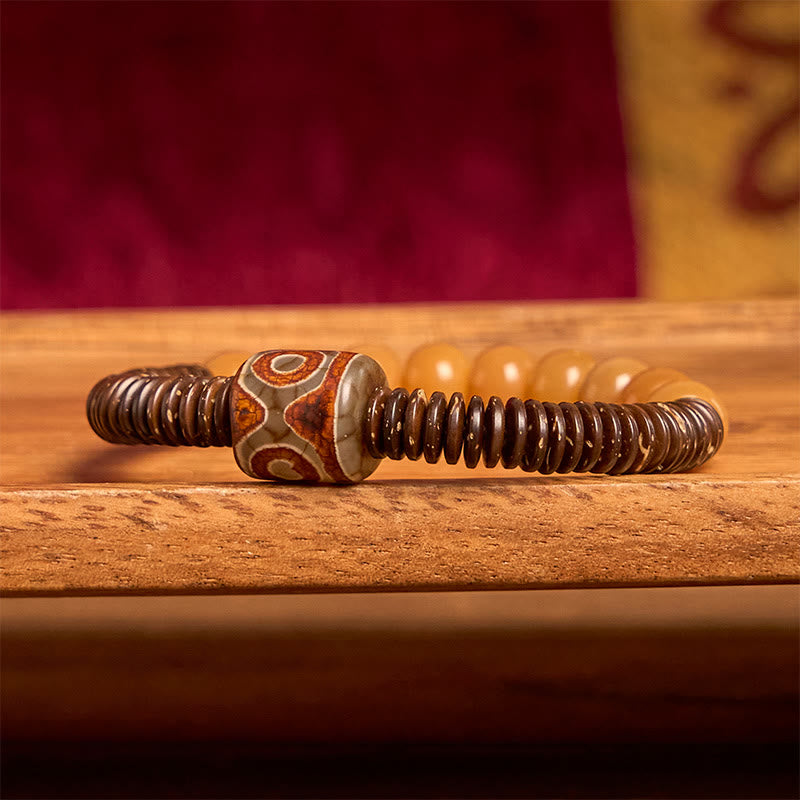 Buddha Stones Tibetisches Bodhi-Samen-Dzi-Perlen-Kokosnussschalen-Weisheitsarmband