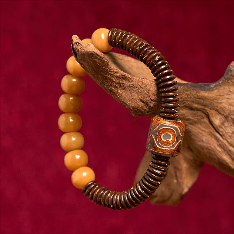 Buddha Stones Tibetisches Bodhi-Samen-Dzi-Perlen-Kokosnussschalen-Weisheitsarmband