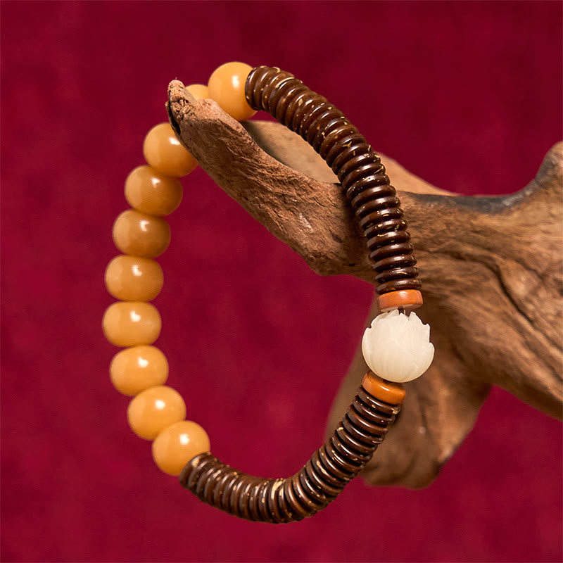 Buddha Stones Tibetisches Bodhi-Samen-Dzi-Perlen-Kokosnussschalen-Weisheitsarmband