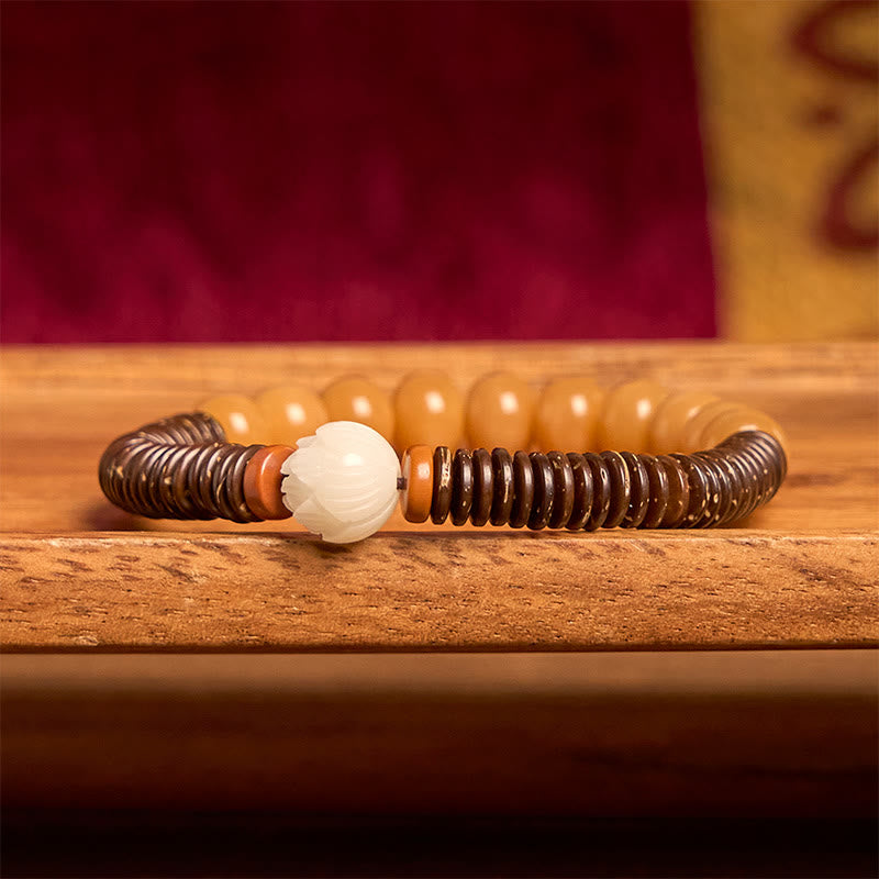 Buddha Stones Tibetisches Bodhi-Samen-Dzi-Perlen-Kokosnussschalen-Weisheitsarmband
