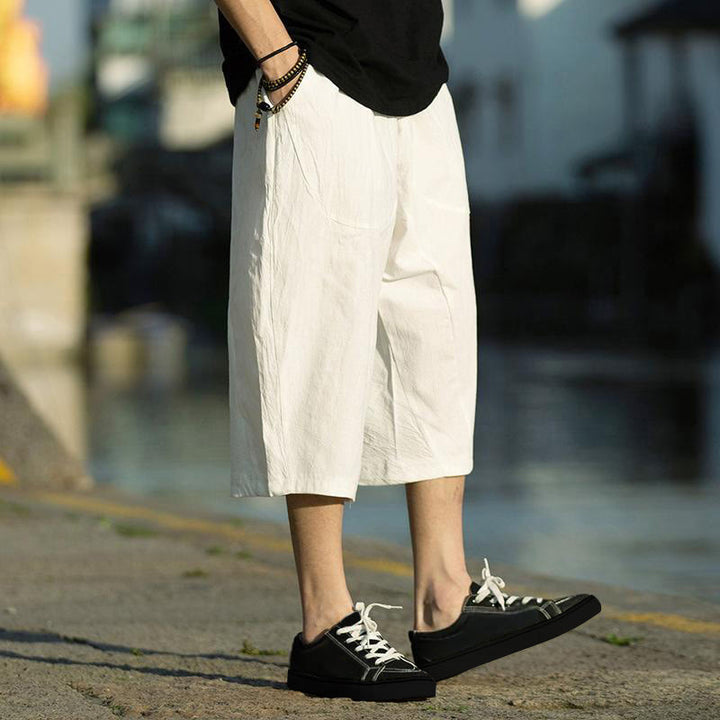 Buddha Stones Sommerhose aus Baumwollleinen mit Taschen, einfarbig, Faltendesign, Kordelzug, Herrengröße 7–8 - image 28