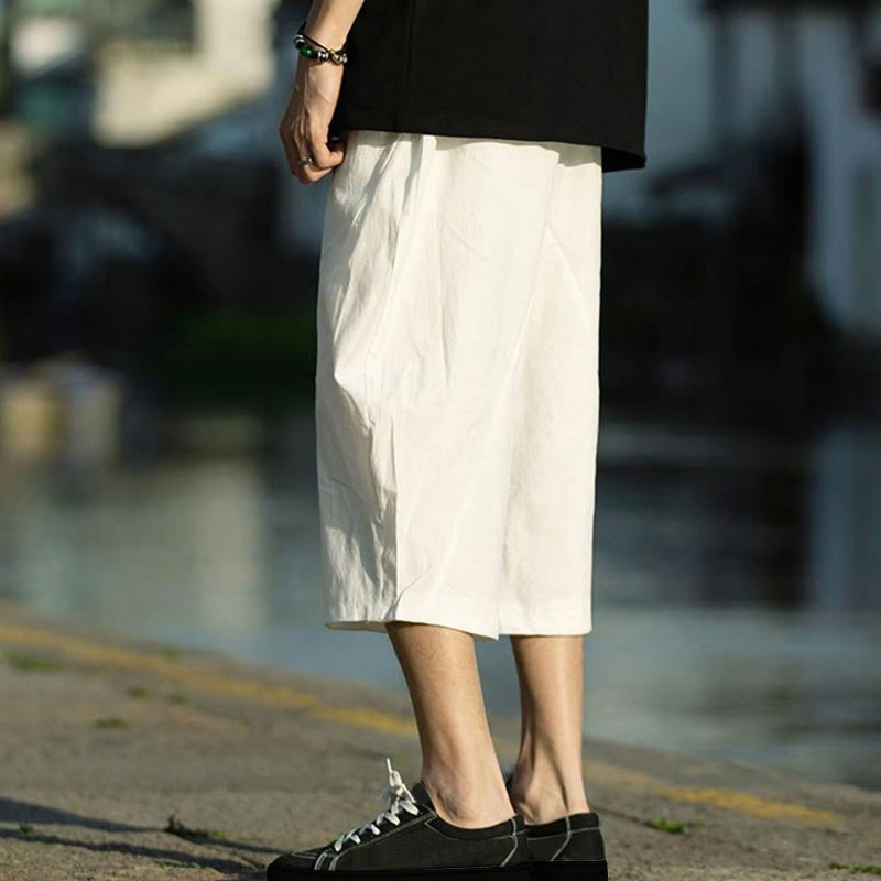 Buddha Stones Sommerhose aus Baumwollleinen mit Taschen, einfarbig, Faltendesign, Kordelzug, Herrengröße 7–8 - image 26