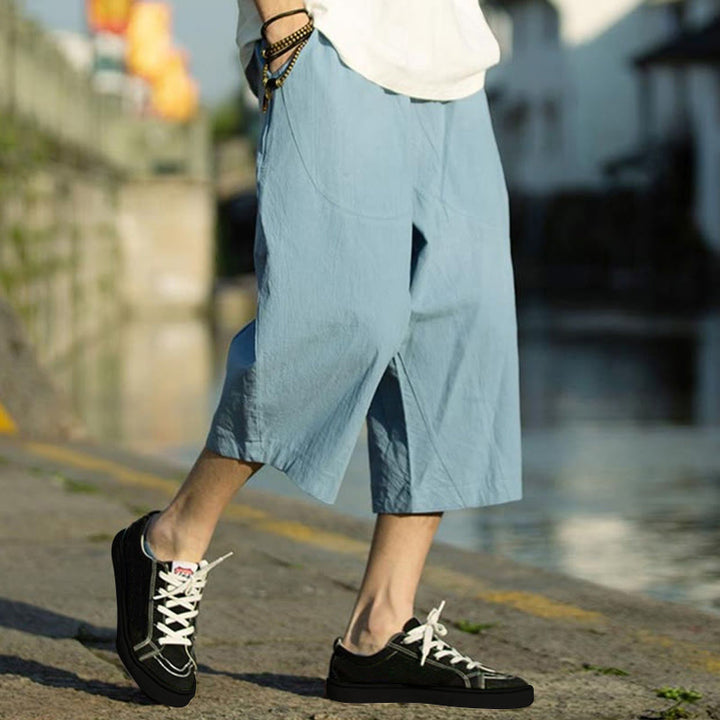 Buddha Stones Sommerhose aus Baumwollleinen mit Taschen, einfarbig, Faltendesign, Kordelzug, Herrengröße 7–8 - Tiefblau - US/ UK/AU46, EU56 (5XL) - image 29