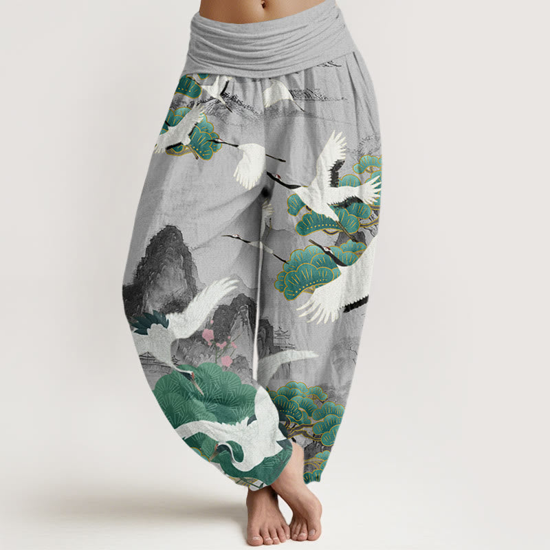 Buddha Stones Casual Cranes Green Pine Trees Landschaftsmuster Damen Haremshose - Hellgrau - US22， UK/AU26，EU54 (6XL) - image 1