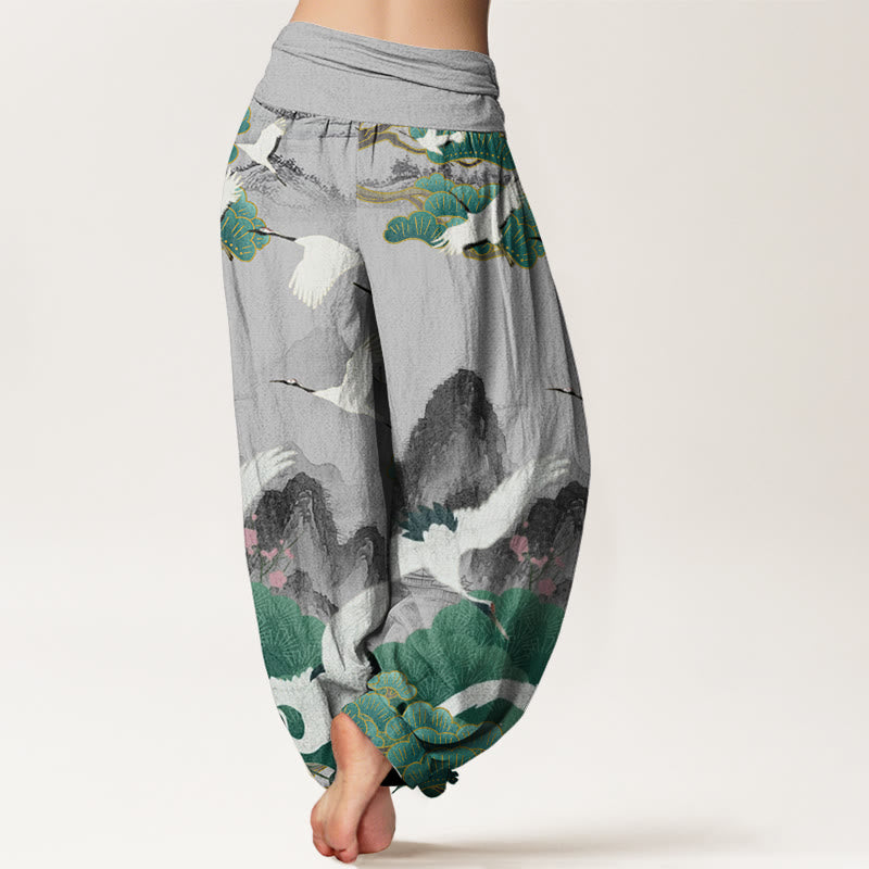 Buddha Stones Casual Cranes Green Pine Trees Landschaftsmuster Damen Haremshose - image 2