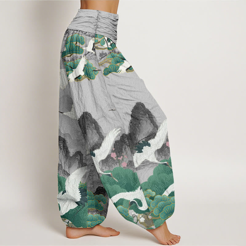 Buddha Stones Casual Cranes Green Pine Trees Landschaftsmuster Damen Haremshose - image 3
