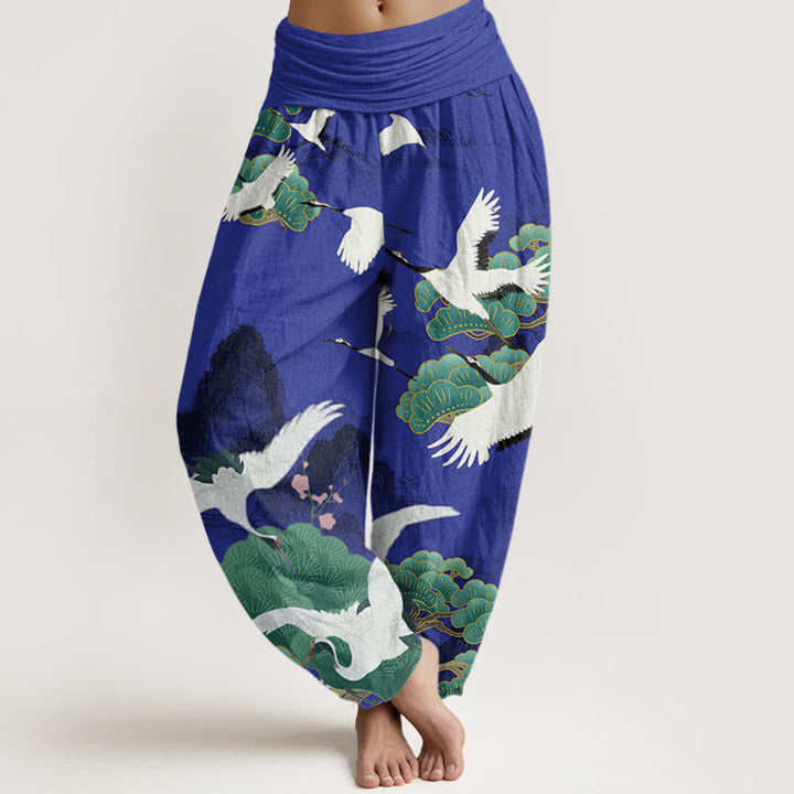 Buddha Stones Casual Cranes Green Pine Trees Landschaftsmuster Damen Haremshose - Indigo - US22， UK/AU26，EU54 (6XL) - image 5