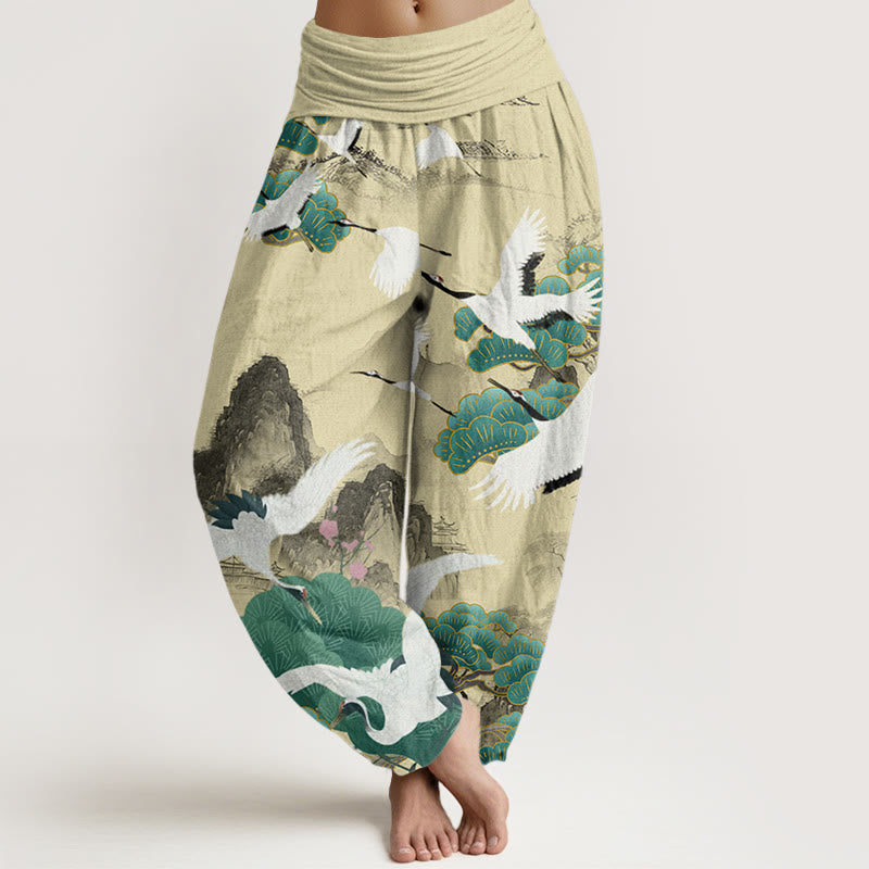 Buddha Stones Casual Cranes Green Pine Trees Landschaftsmuster Damen Haremshose - ZitroneChiffon - US22， UK/AU26，EU54 (6XL) - image 8