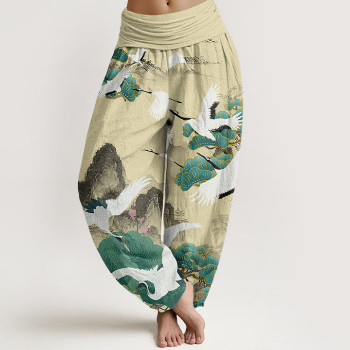 Buddha Stones Casual Cranes Green Pine Trees Landschaftsmuster Damen Haremshose - ZitroneChiffon - US22， UK/AU26，EU54 (6XL) - image 8