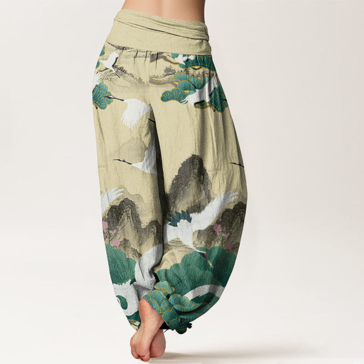 Buddha Stones Casual Cranes Green Pine Trees Landschaftsmuster Damen Haremshose - image 9