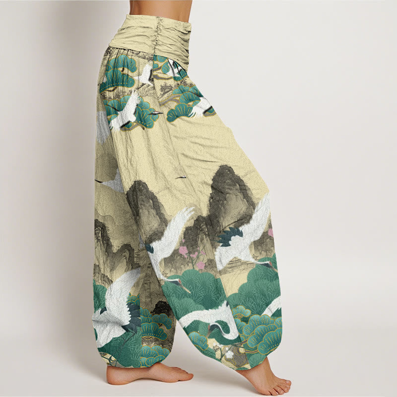 Buddha Stones Casual Cranes Green Pine Trees Landschaftsmuster Damen Haremshose - image 10