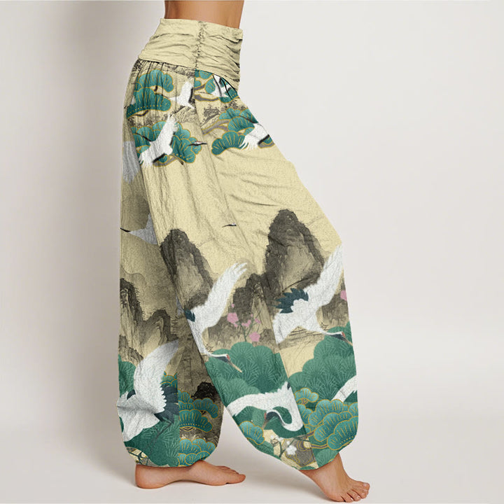 Buddha Stones Casual Cranes Green Pine Trees Landschaftsmuster Damen Haremshose - image 10