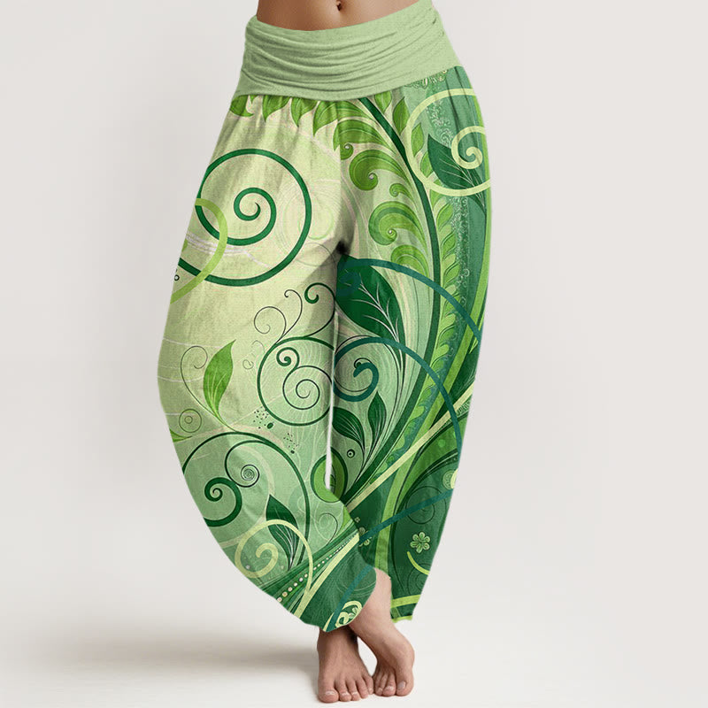 Buddha Stones Baumwoll-Haremshose mit lässigem Ranken- und Blumenmuster für Damen - Hellgrün - US22, UK/AU26, EU54 (6XL) - image 0