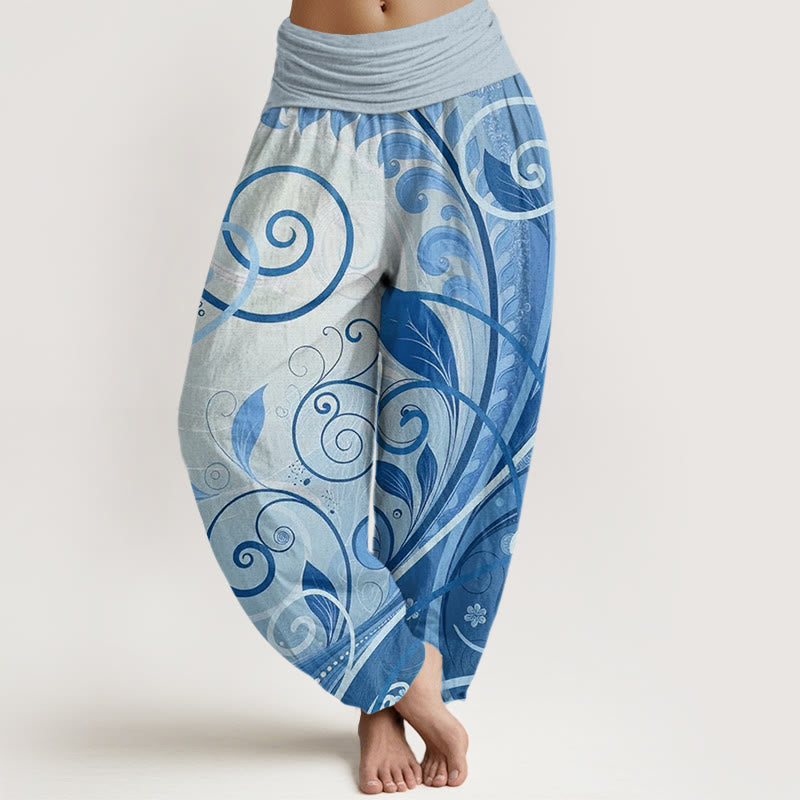 Buddha Stones Baumwoll-Haremshose mit lässigem Ranken- und Blumenmuster für Damen - Himmelblau - US22, UK/AU26, EU54 (6XL) - image 4