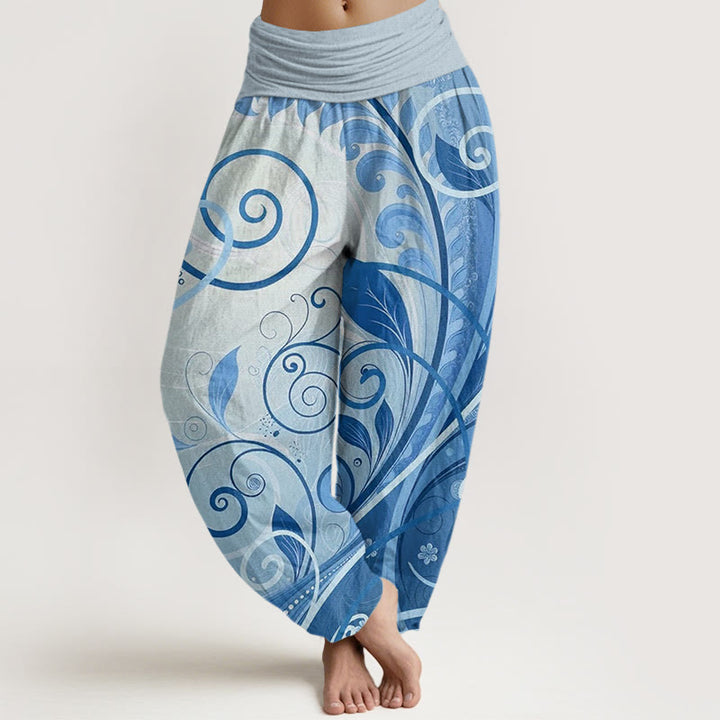 Buddha Stones Baumwoll-Haremshose mit lässigem Ranken- und Blumenmuster für Damen - Himmelblau - US22, UK/AU26, EU54 (6XL) - image 4