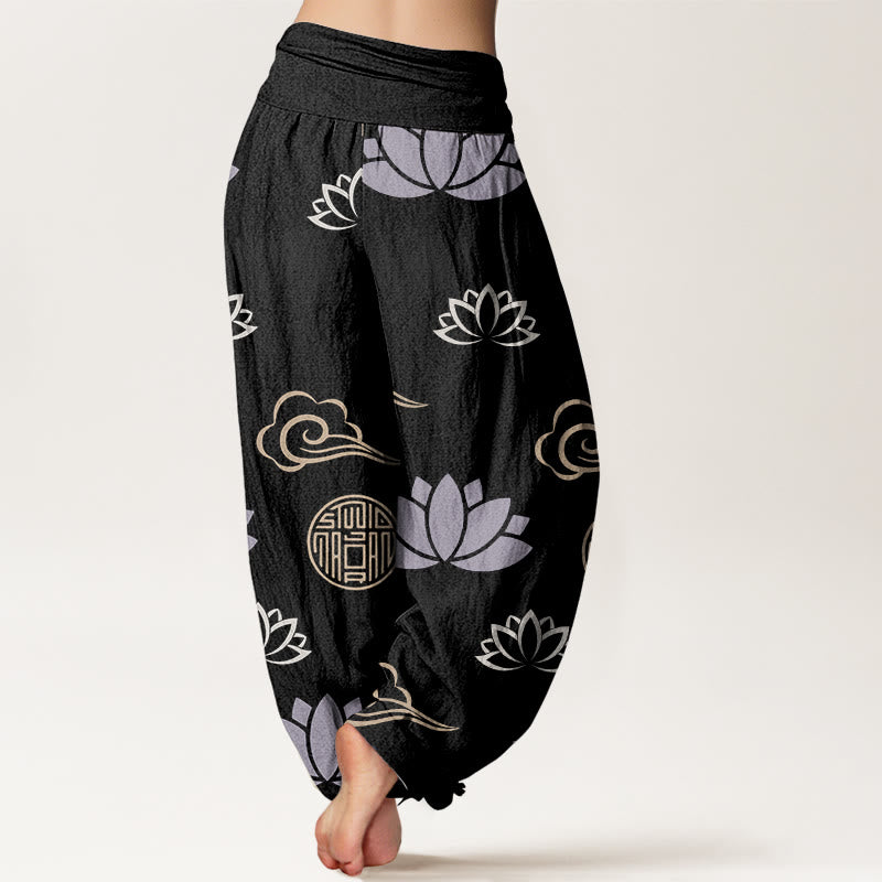 Buddha Stones Casual Lotusblumen Laternen Wolkenmuster Damen Haremshose - image 9