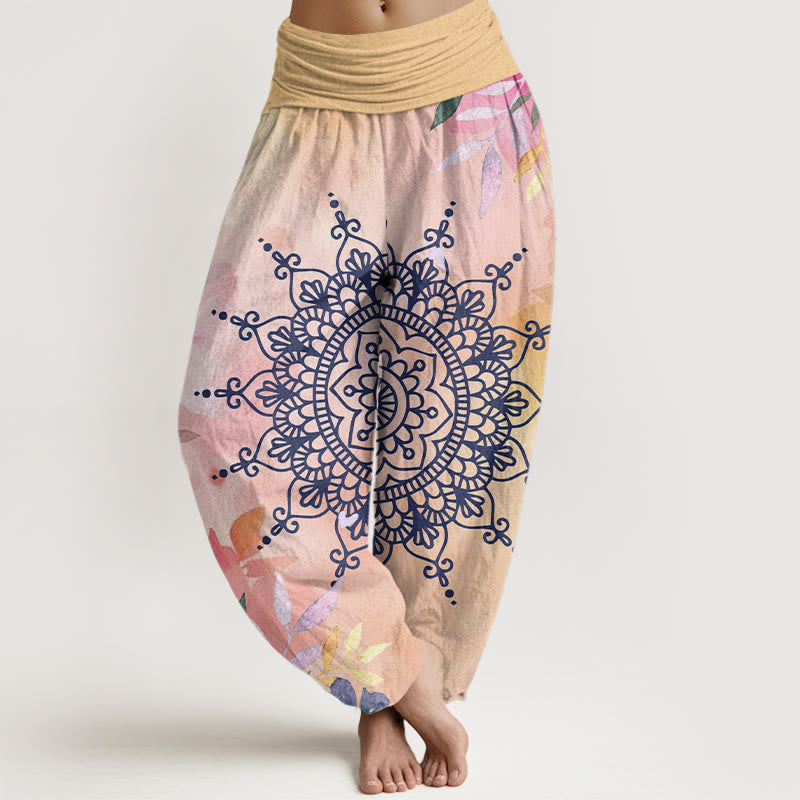 Lässige Haremshose mit Buddha Stones und Mandala-Muster für Damen - Pfirsichpuff - US22， UK/AU26，EU54 (6XL) - image 1