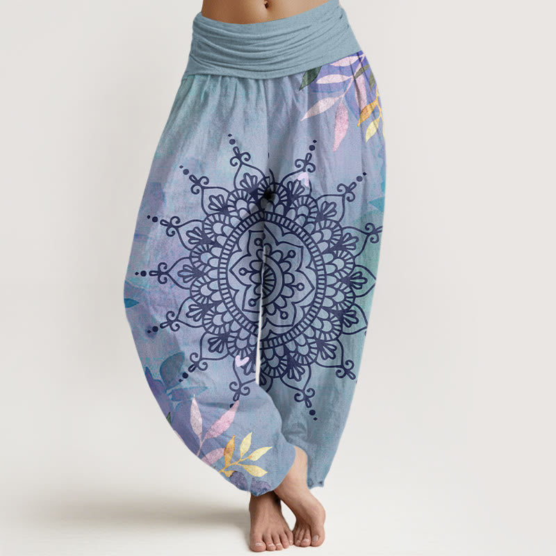 Lässige Haremshose mit Buddha Stones und Mandala-Muster für Damen - Hellstahlblau - US22， UK/AU26，EU54 (6XL) - image 5