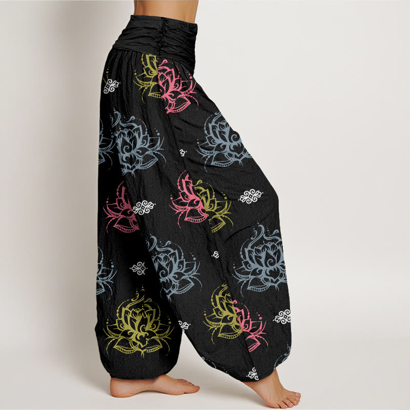 Buddha Stones Casual Verschiedene Farben Lotusblumen Muster Damen Haremshose - image 2