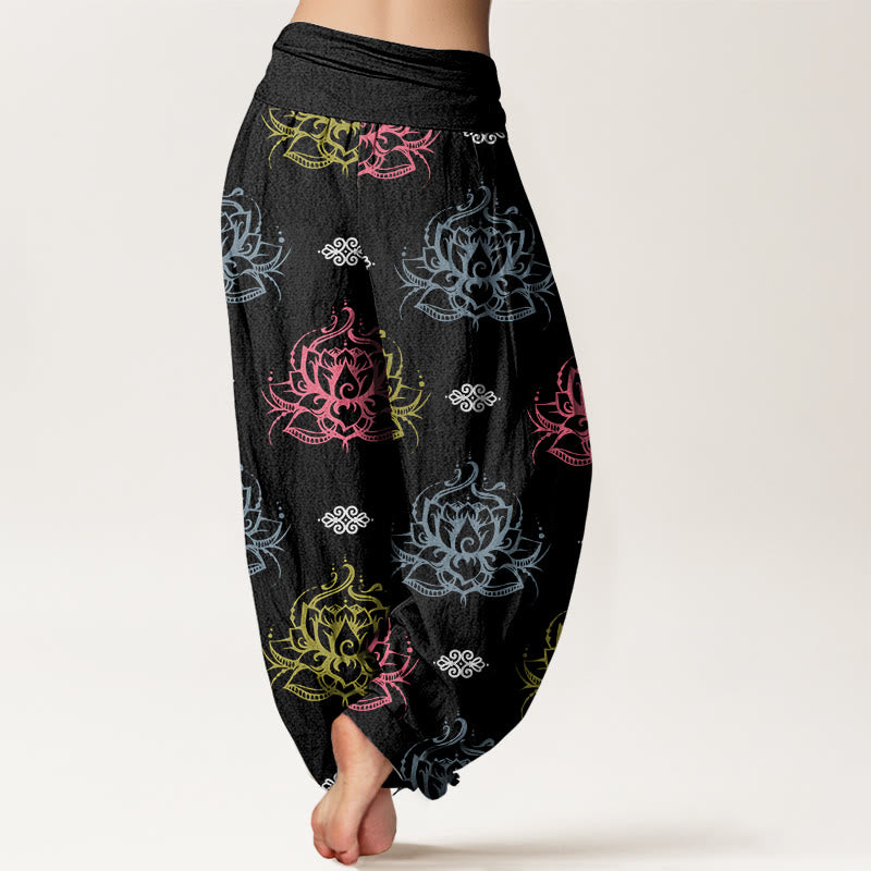 Buddha Stones Casual Verschiedene Farben Lotusblumen Muster Damen Haremshose - image 1