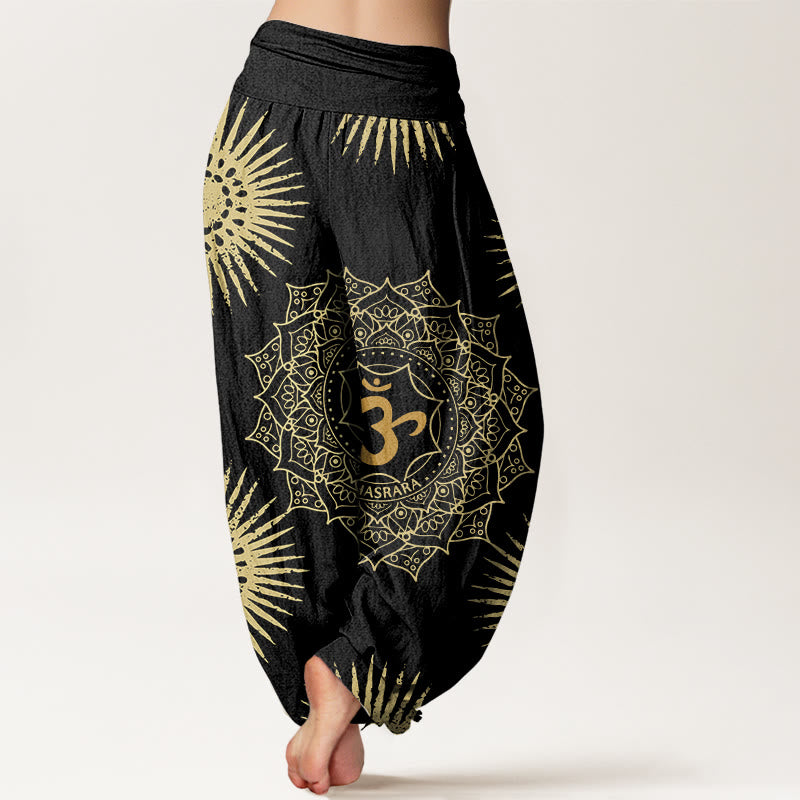 Lässige Haremshose aus Baumwolle mit Buddha Stones , Mandala-Om-Symbol und Sonnenmuster für Damen - image 1