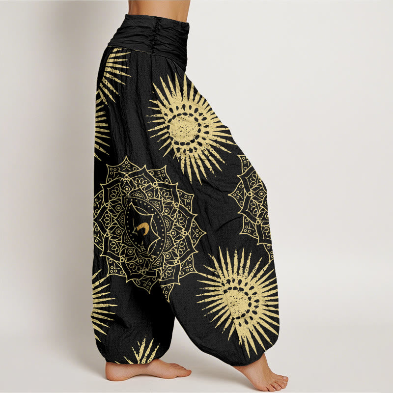 Lässige Haremshose aus Baumwolle mit Buddha Stones , Mandala-Om-Symbol und Sonnenmuster für Damen - image 2