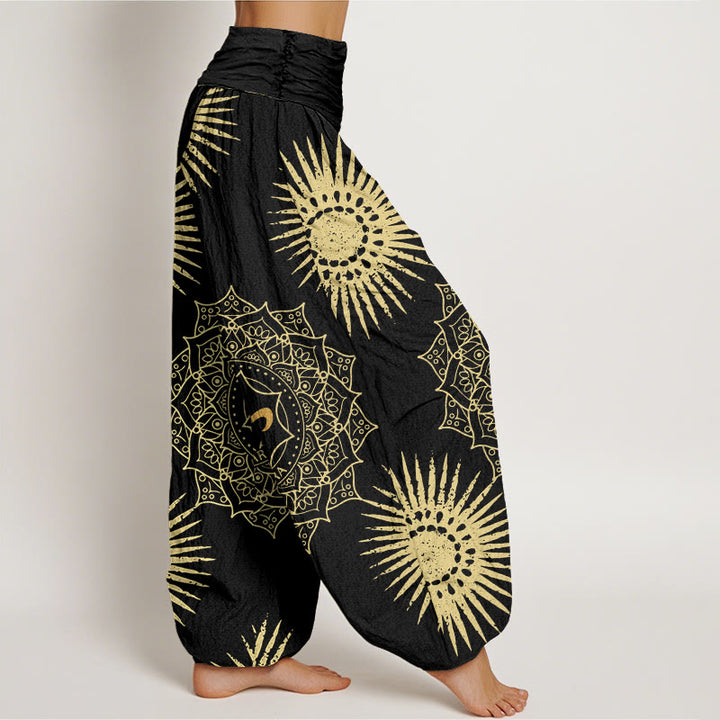 Lässige Haremshose aus Baumwolle mit Buddha Stones , Mandala-Om-Symbol und Sonnenmuster für Damen - image 2