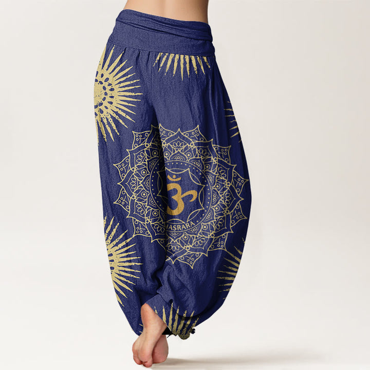 Lässige Haremshose aus Baumwolle mit Buddha Stones , Mandala-Om-Symbol und Sonnenmuster für Damen - image 5