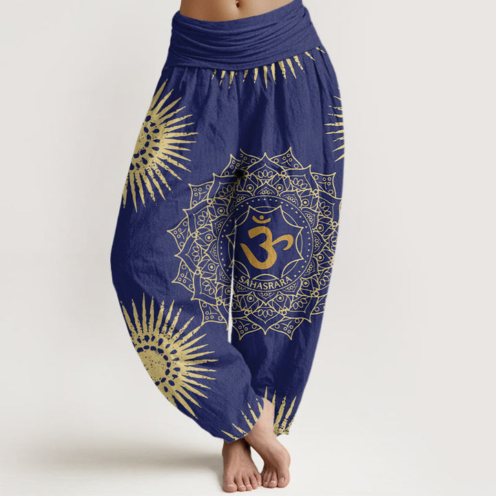 Lässige Haremshose aus Baumwolle mit Buddha Stones , Mandala-Om-Symbol und Sonnenmuster für Damen - Dunkelblau - US22, UK/AU26, EU54 (6XL) - image 4
