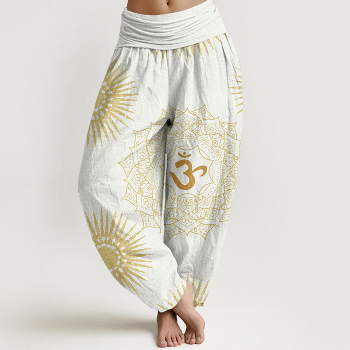 Lässige Haremshose aus Baumwolle mit Buddha Stones , Mandala-Om-Symbol und Sonnenmuster für Damen - Weiß - US22, UK/AU26, EU54 (6XL) - image 7
