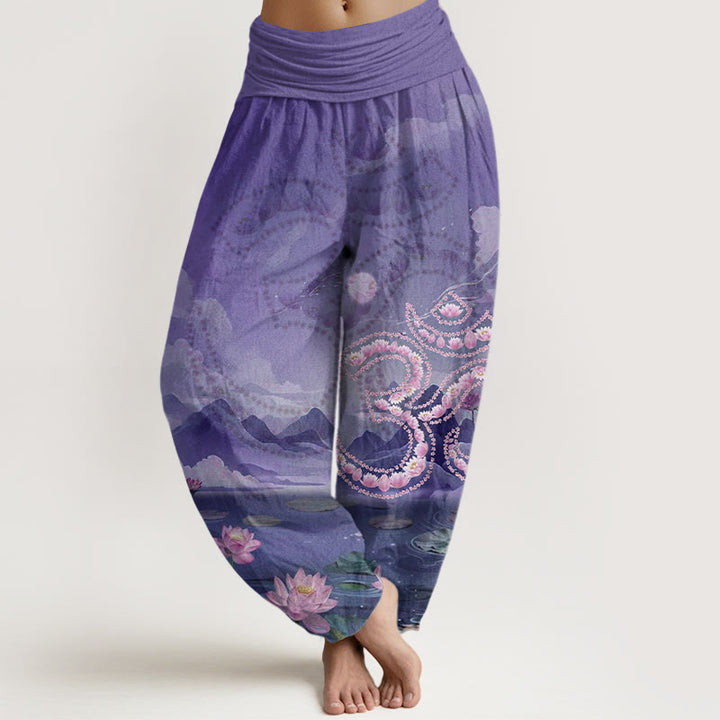 Buddha Stones Casual Lotusblumen Om Symbol Berge See Muster Damen Haremshose - Mittelviolett - US22， UK/AU26，EU54 (6XL) - image 8