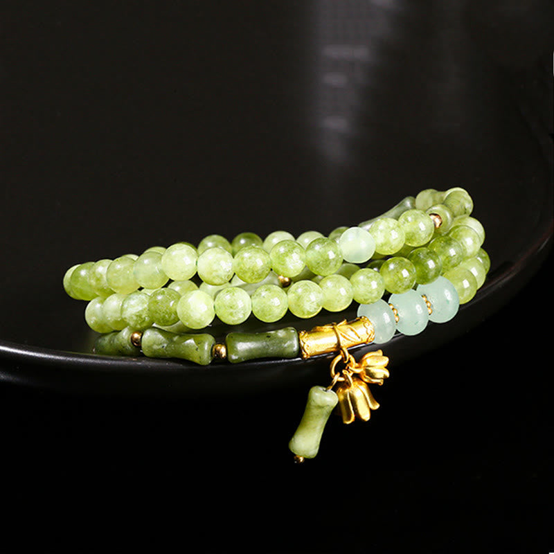 Buddha Stones Retro Mehrschichtiges Maiglöckchen-Bambus-Grün-Chalcedon-Kraftarmband - Grüner Chalcedon (Handgelenkumfang: 14,5–15 cm) - image 1