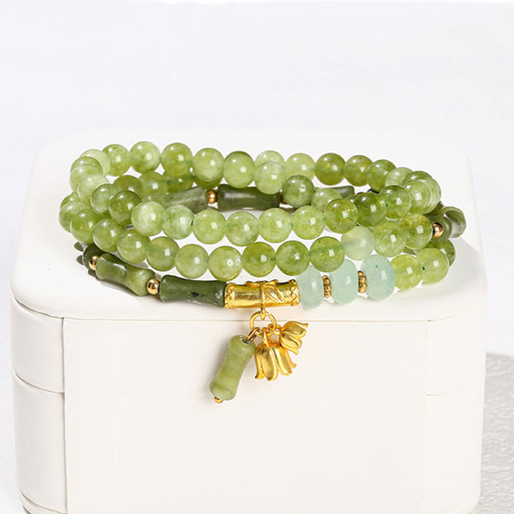 Buddha Stones Retro Mehrschichtiges Maiglöckchen-Bambus-Grün-Chalcedon-Kraftarmband - image 3