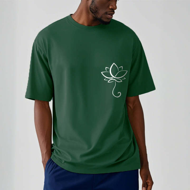 Buddha Stones Lässiges, schlichtes T-Shirt mit Lotusblumenmuster - image 2