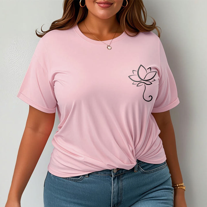 Buddha Stones Lässiges, schlichtes T-Shirt mit Lotusblumenmuster - image 14