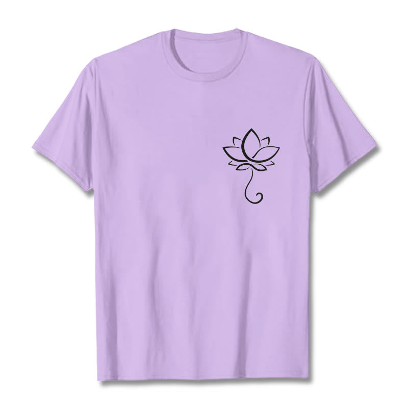 Buddha Stones Lässiges, schlichtes T-Shirt mit Lotusblumenmuster - Pflaume - 2XL - image 17