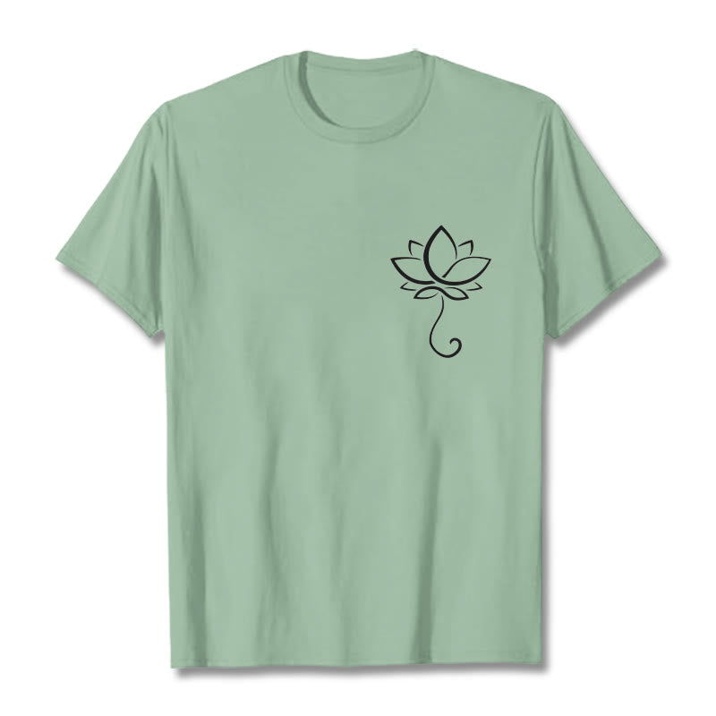 Buddha Stones Lässiges, schlichtes T-Shirt mit Lotusblumenmuster - Blassgrün - 2XL - image 15