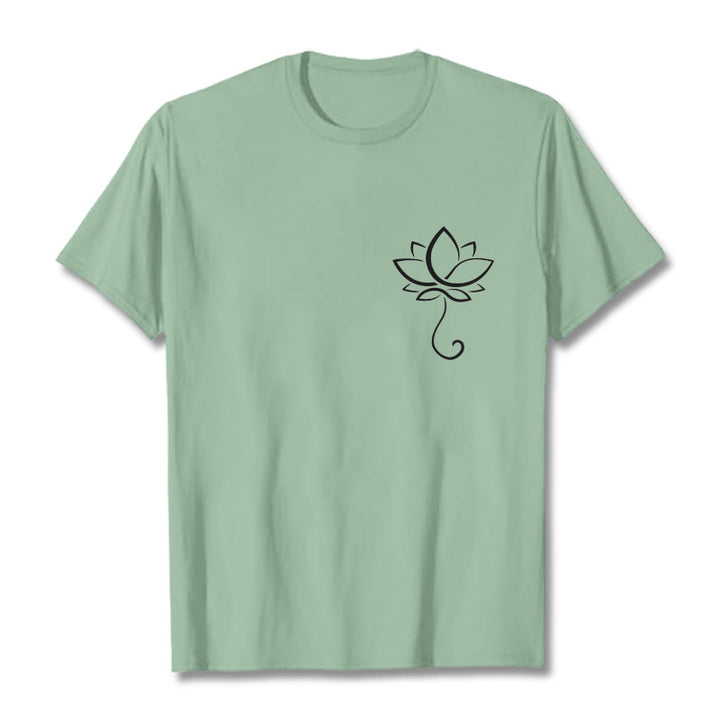 Buddha Stones Lässiges, schlichtes T-Shirt mit Lotusblumenmuster - Blassgrün - 2XL - image 15