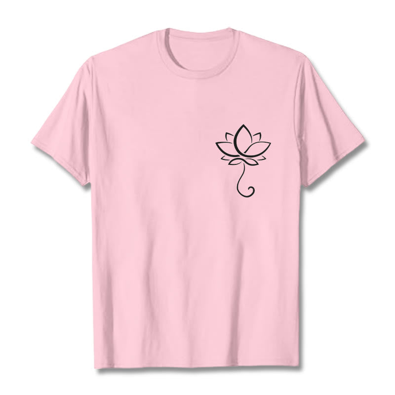 Buddha Stones Lässiges, schlichtes T-Shirt mit Lotusblumenmuster - Hellrosa - 2XL - image 13