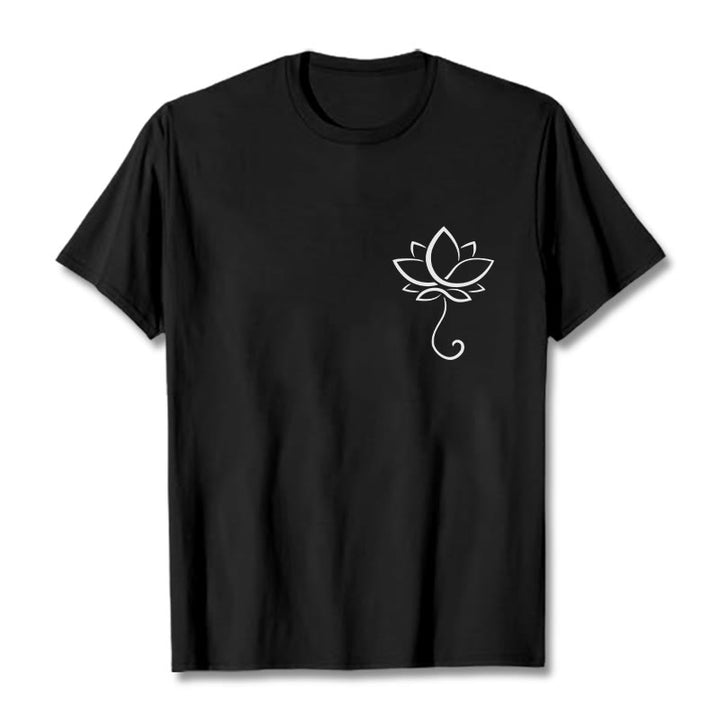 Buddha Stones Lässiges, schlichtes T-Shirt mit Lotusblumenmuster - Schwarz - 2XL - image 4