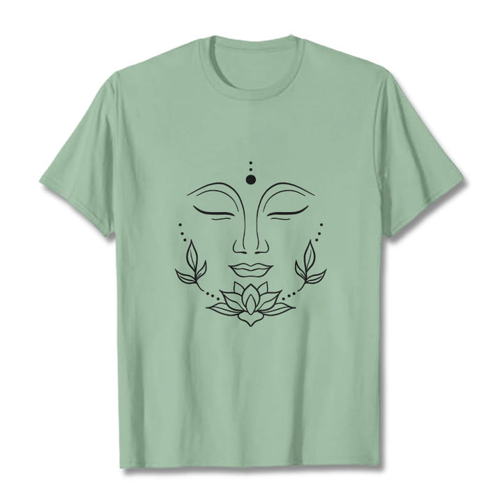 Buddha Stones Lässiges Buddha-Gesicht Lotusblumen-Muster T-Shirt - Blassgrün - 2XL - image 15