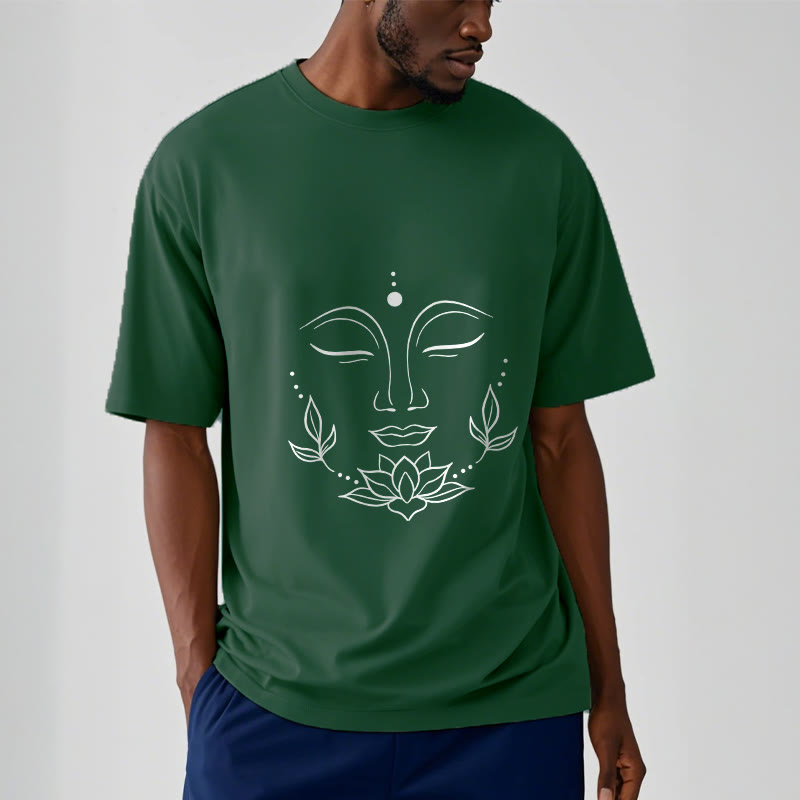 Buddha Stones Lässiges Buddha-Gesicht Lotusblumen-Muster T-Shirt - image 12