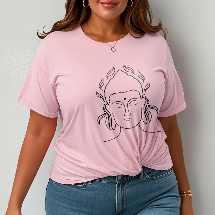 Buddha Stones Lässiges Buddha-Umriss-Lotusblütenmuster-T-Shirt - image 14