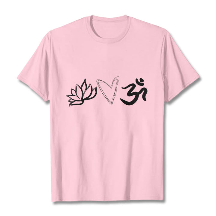 Buddha Stones Casual Lotus Herz Muster Om Symbol Sanskrit Baumwolle T-Shirt - Hellrosa - 2XL - image 13