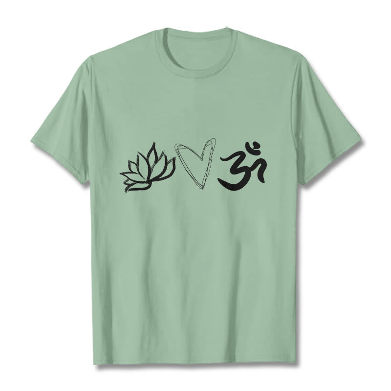Buddha Stones Casual Lotus Herz Muster Om Symbol Sanskrit Baumwolle T-Shirt - Blassgrün - 2XL - image 15