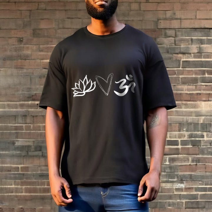 Buddha Stones Casual Lotus Herz Muster Om Symbol Sanskrit Baumwolle T-Shirt - image 6