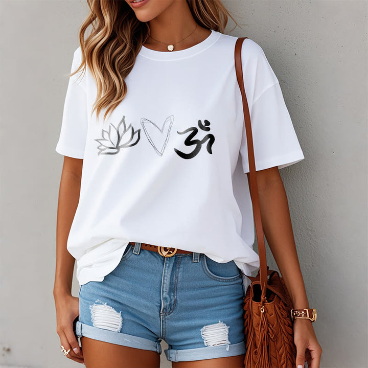 Buddha Stones Casual Lotus Herz Muster Om Symbol Sanskrit Baumwolle T-Shirt - image 10
