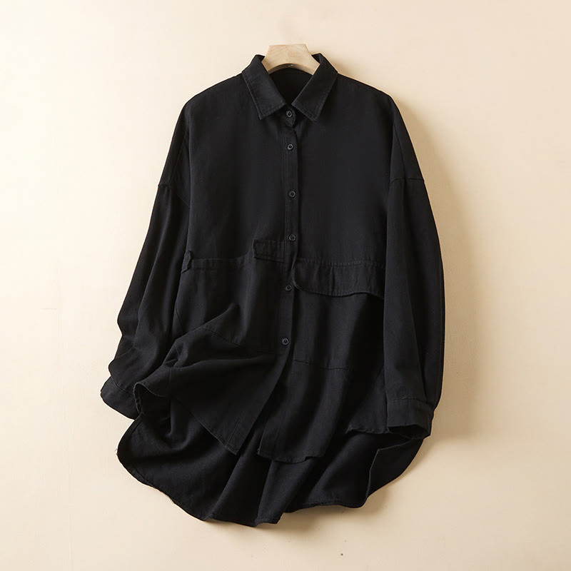 Buddha Stones Fall Unregelmäßiges Design Langärmlige Damen-Reversjacke aus Baumwolle und Leinen mit Taschen - Schwarz - US14, UK/AU18, EU46 (2XL) - image 9