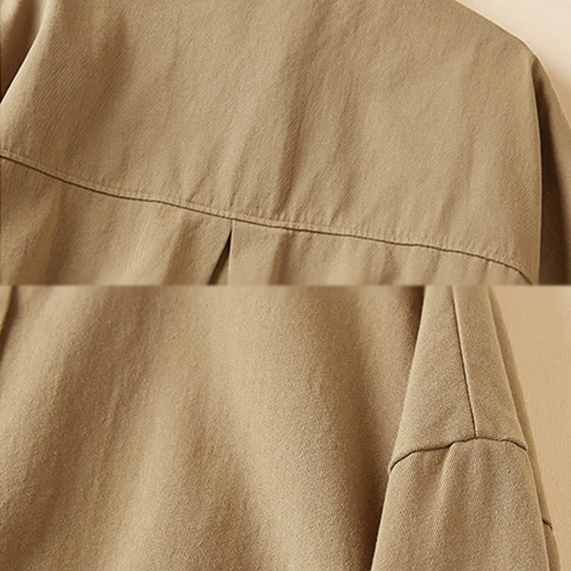 Buddha Stones Fall Unregelmäßiges Design Langärmlige Damen-Reversjacke aus Baumwolle und Leinen mit Taschen - image 6